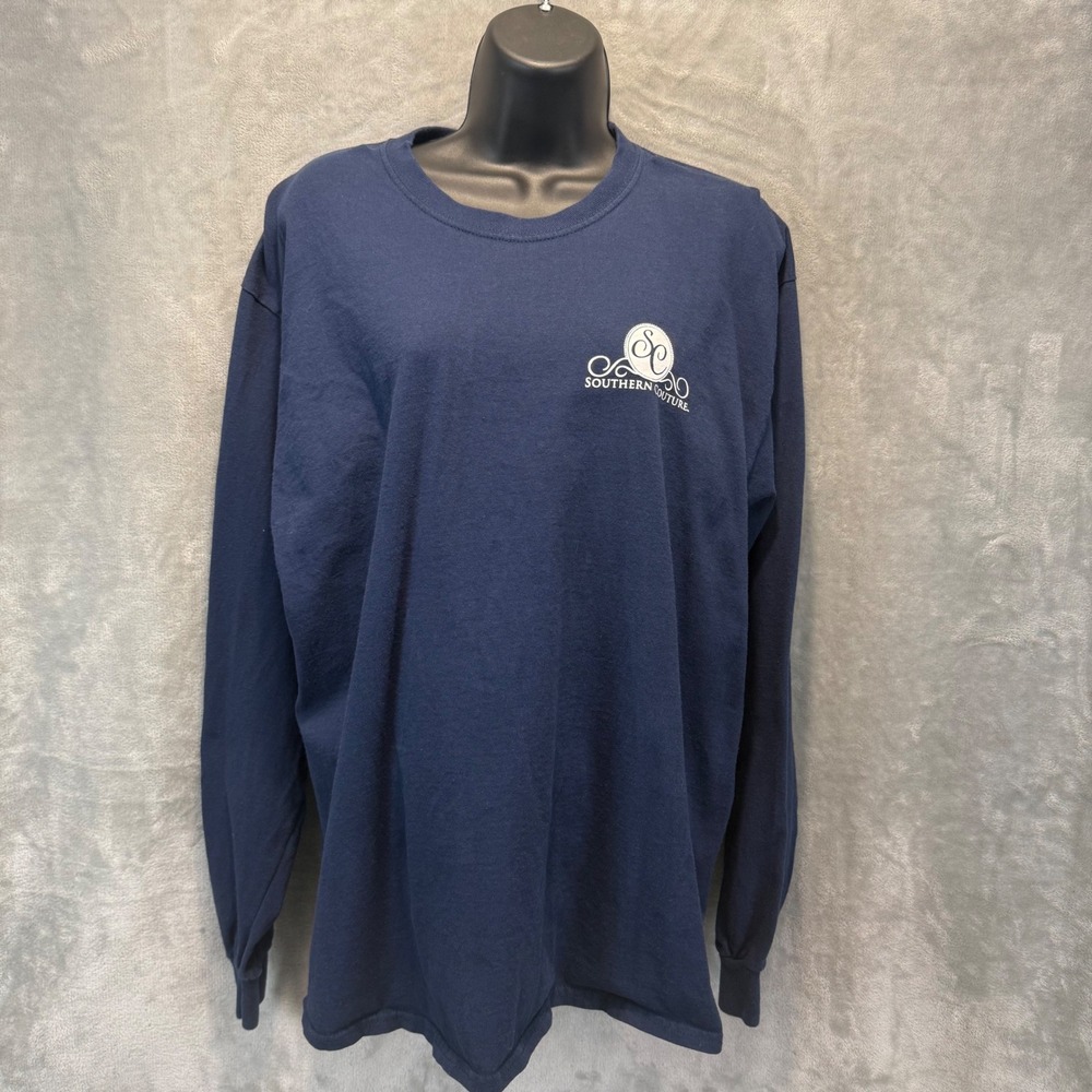Southern Couture Navy Blue‎ Long Sleeve Graphic T-Shirt Womens Large Bow Back